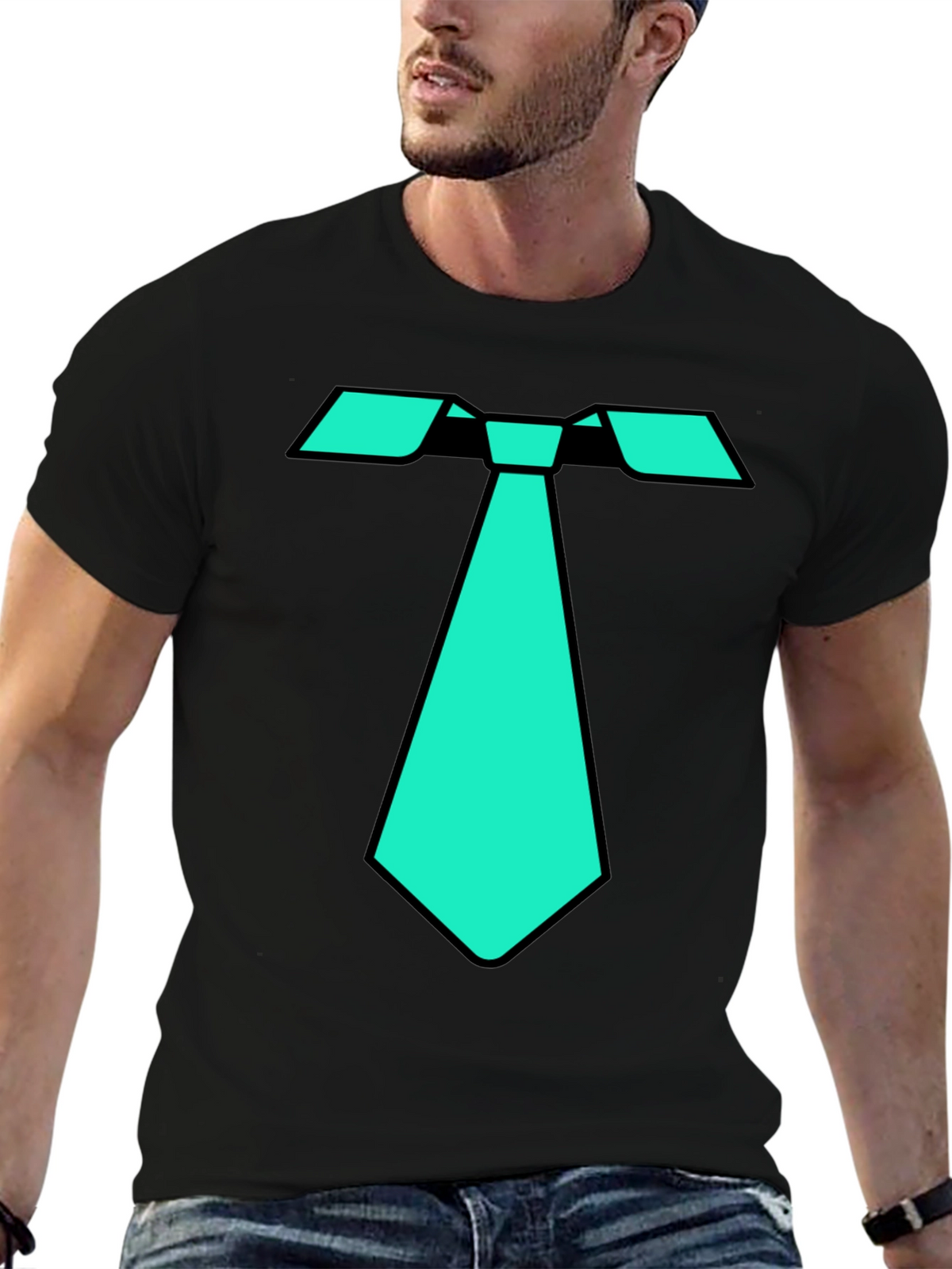 Cool Tie Graphic Tee - Black Cotton Blend T-Shirt