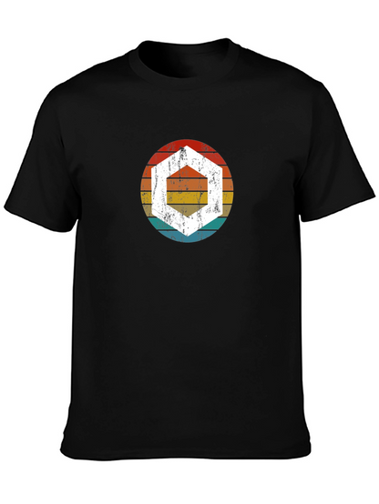 Retro Hexagon Graphic Tee - Black Cotton Blend