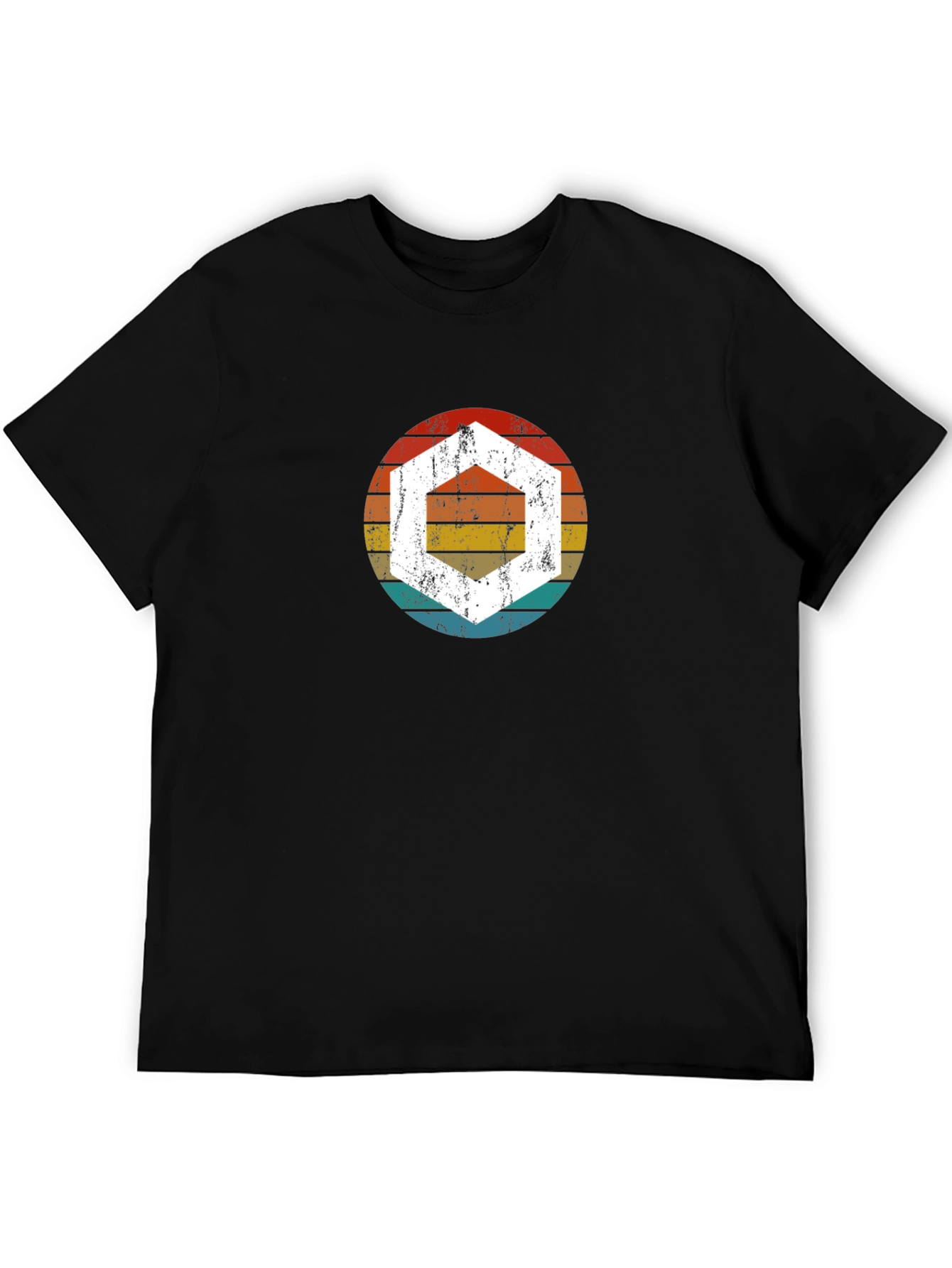 Retro Hexagon Graphic Tee - Black Cotton Blend