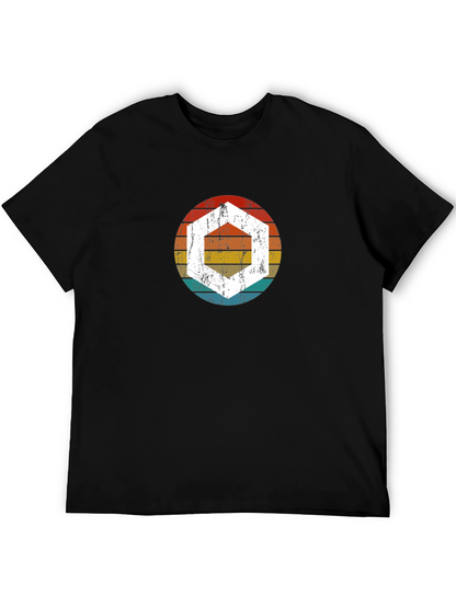 Retro Hexagon Graphic Tee - Black Cotton Blend