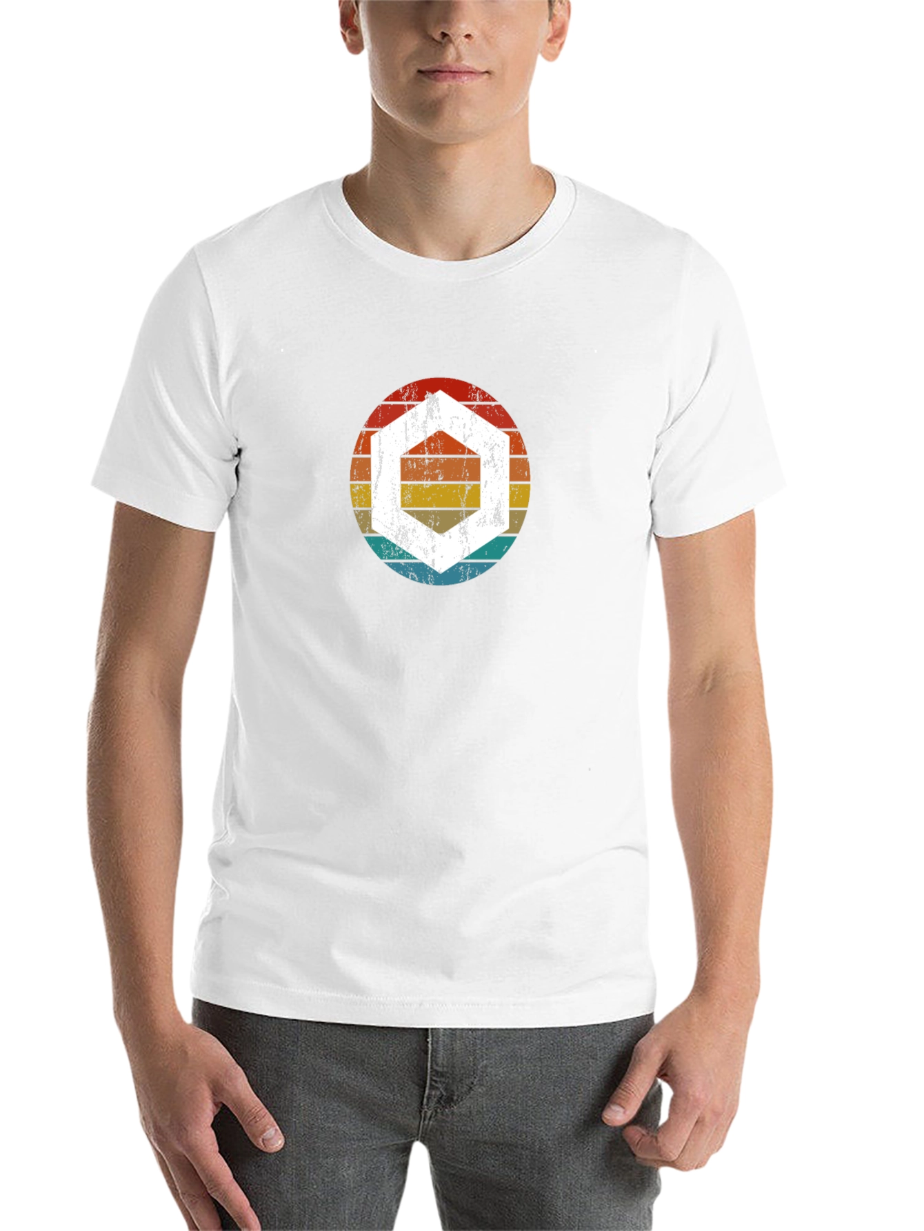 Retro Hexagon Graphic Tee - Black Cotton Blend