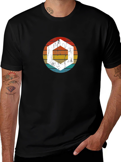 Retro Hexagon Graphic Tee - Black Cotton Blend