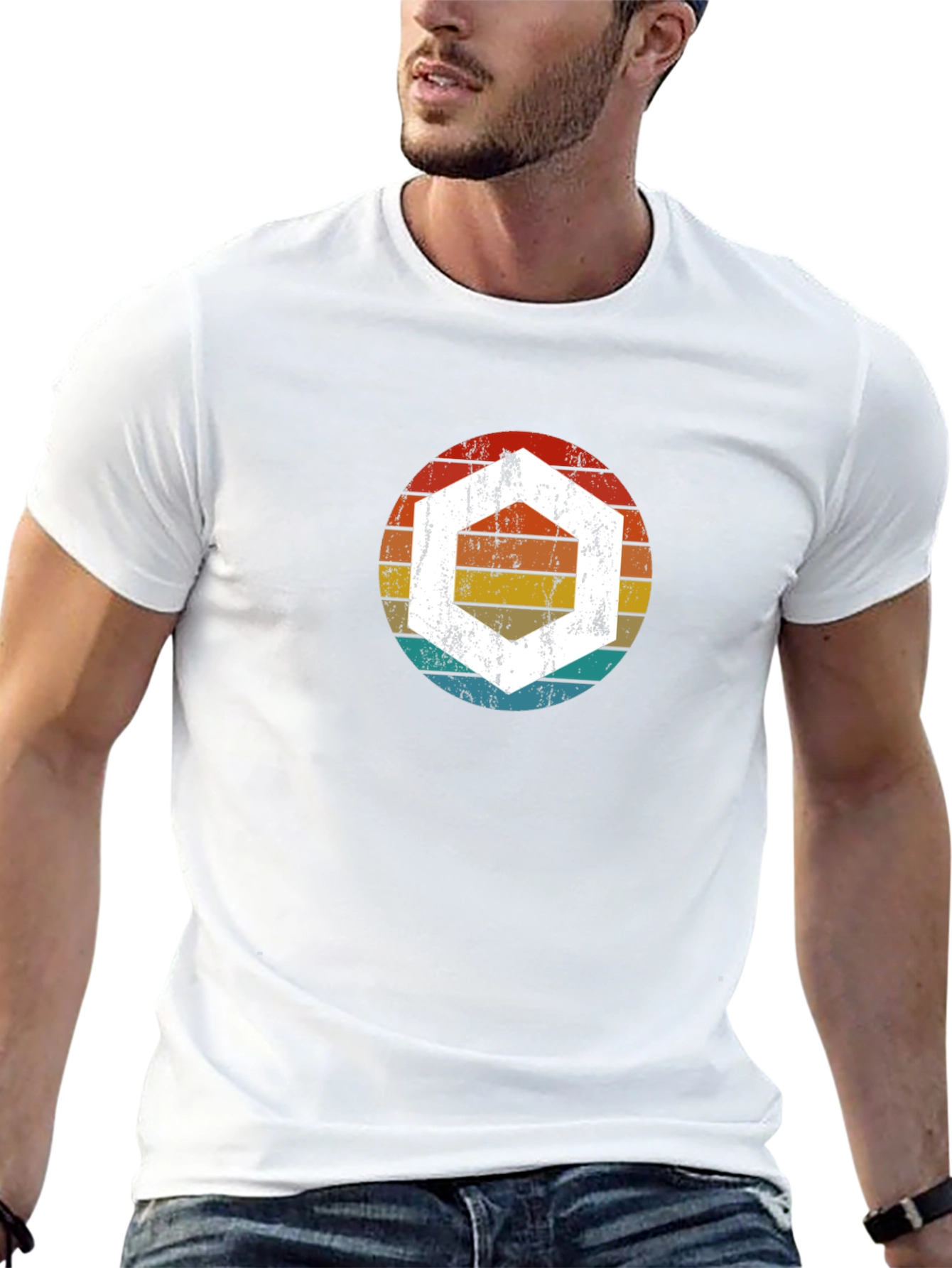 Retro Hexagon Graphic Tee - Black Cotton Blend