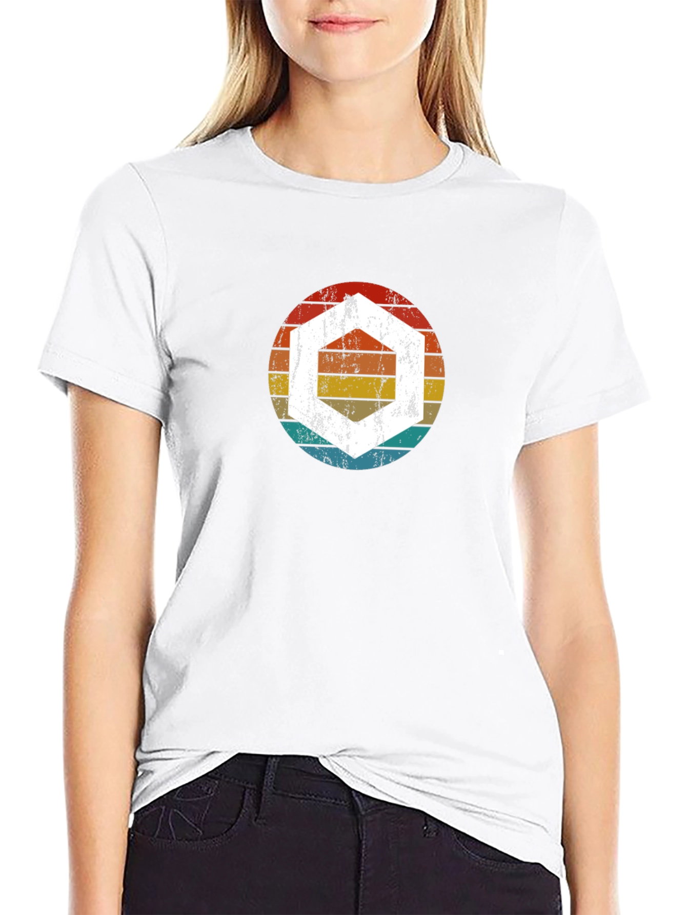 Retro Hexagon Graphic Tee - Black Cotton Blend