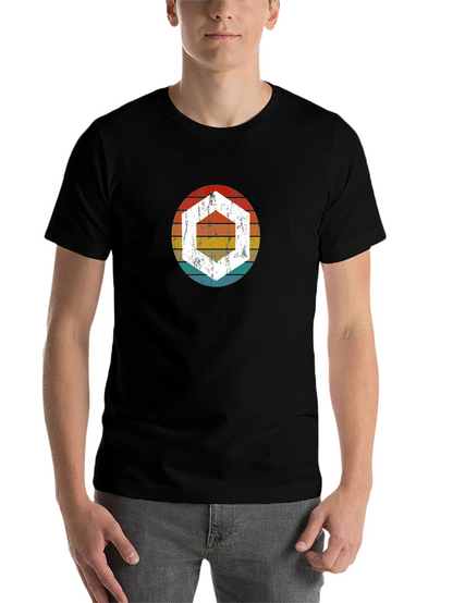 Retro Hexagon Graphic Tee - Black Cotton Blend