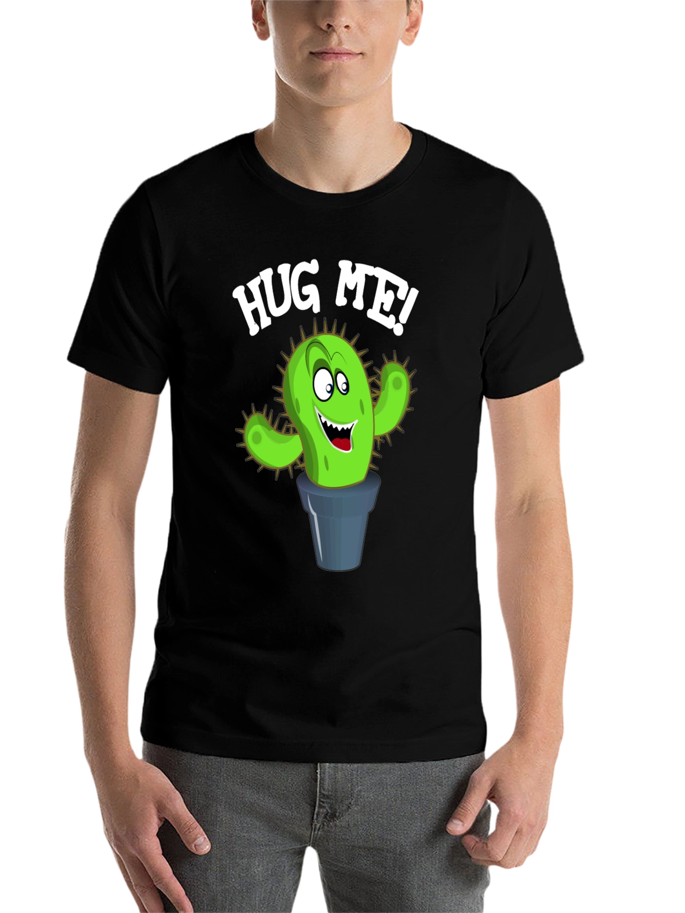 Hug Me Cactus Graphic Tee - Black