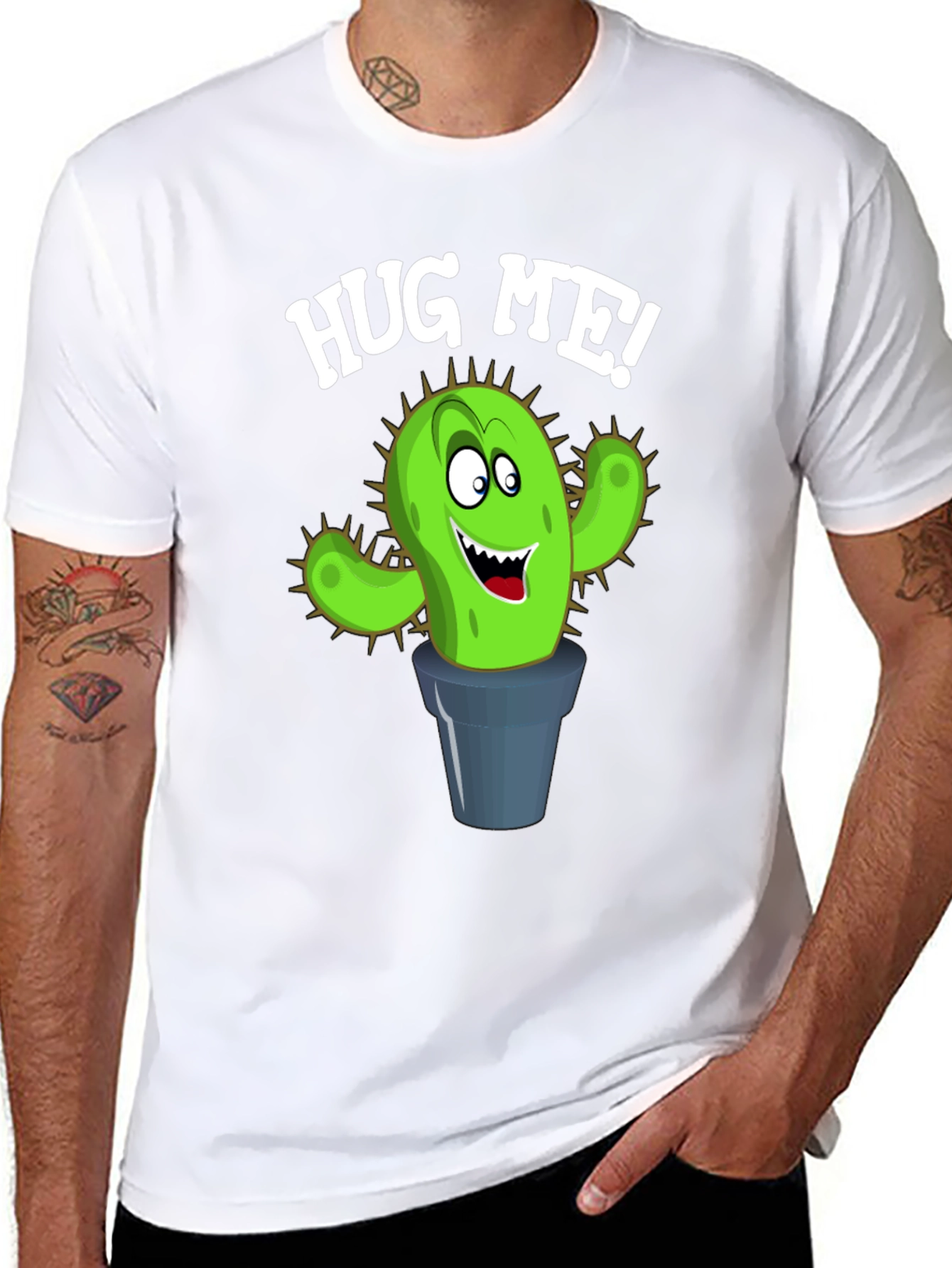 Hug Me Cactus Graphic Tee - Black