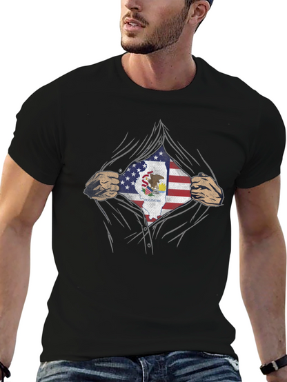 Illinois Pride T-Shirt - American Flag Superhero Design