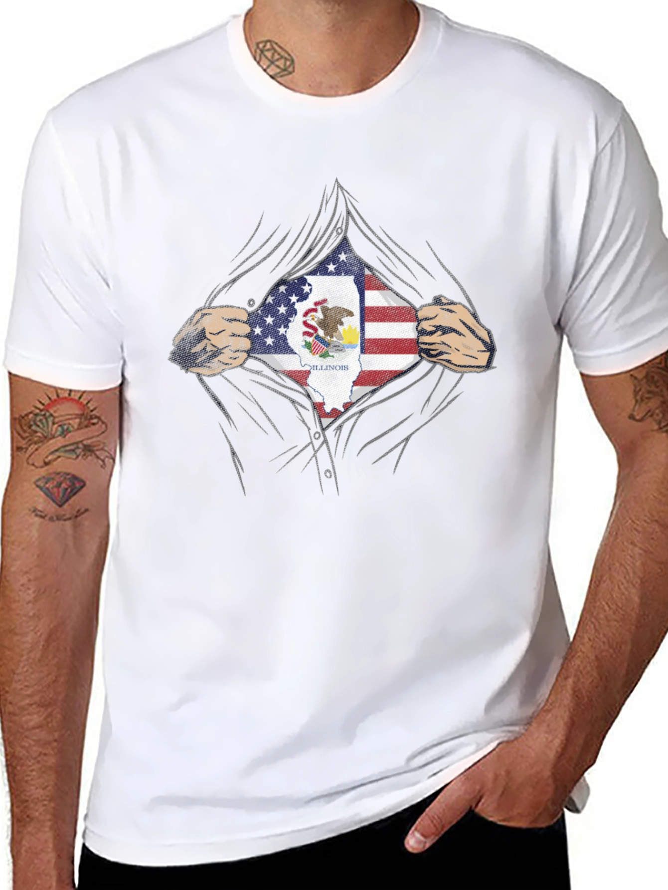 Illinois Pride T-Shirt - American Flag Superhero Design