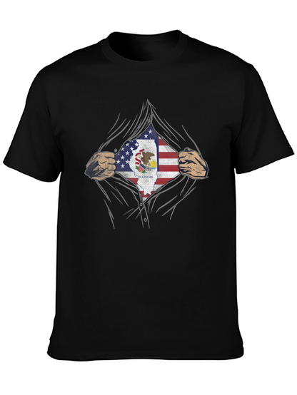 Illinois Pride T-Shirt - American Flag Superhero Design