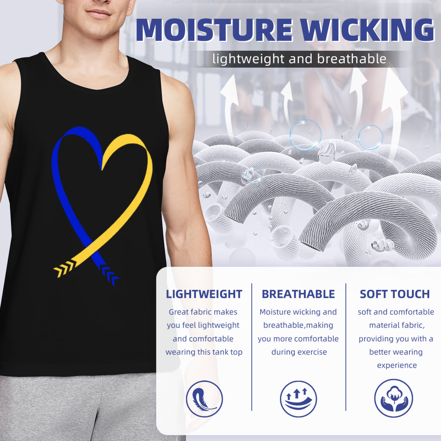 Blue Yellow Heart Ribbon Solidarity Support Men¡¯s Sleeveless Tank