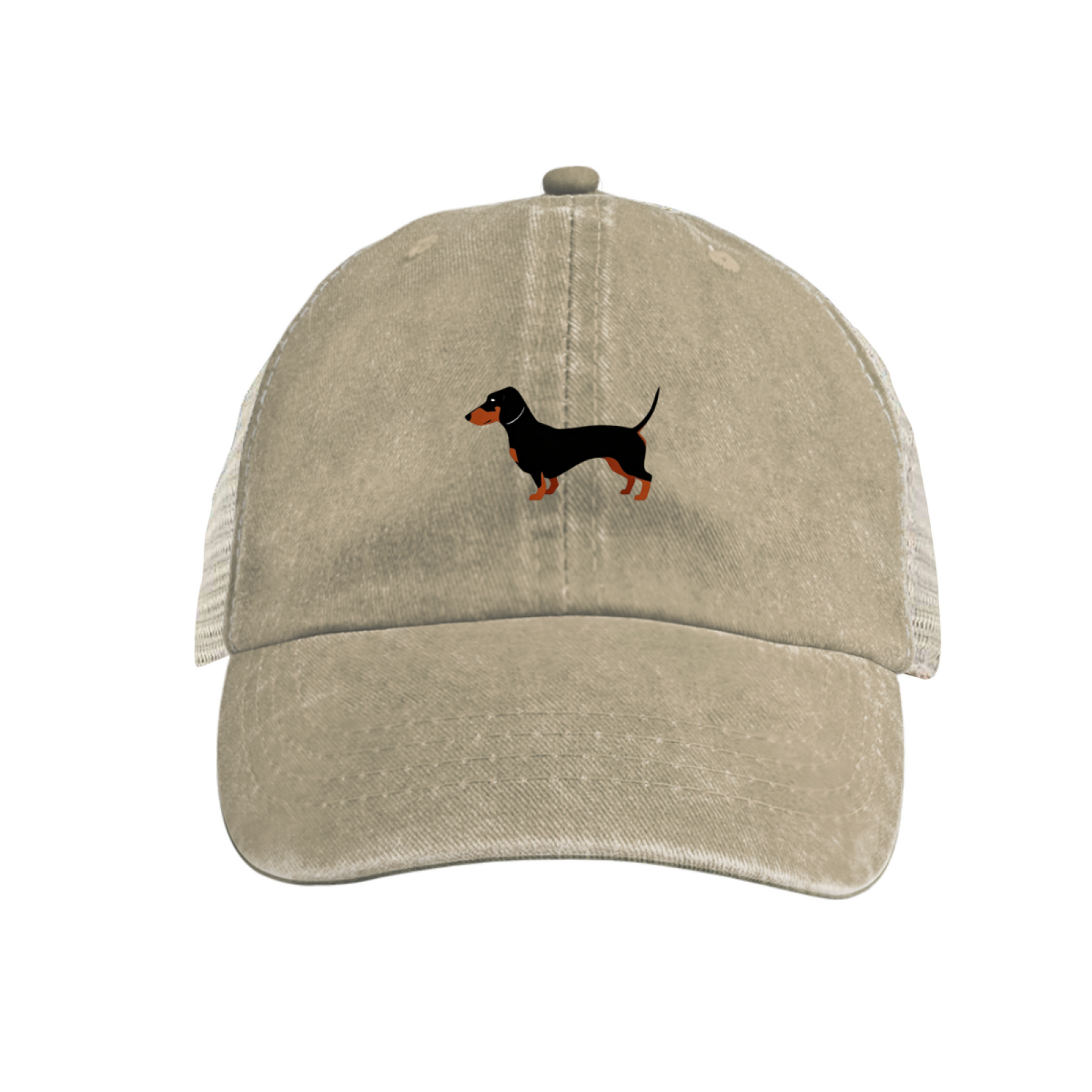 Dachshund Dog Vintage Washed Mesh Trucker Hat, Breathable Retro Distressed Snapback Cap for Pet Lovers