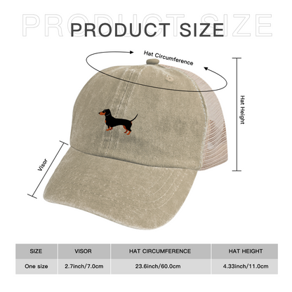 Dachshund Dog Vintage Washed Mesh Trucker Hat, Breathable Retro Distressed Snapback Cap for Pet Lovers