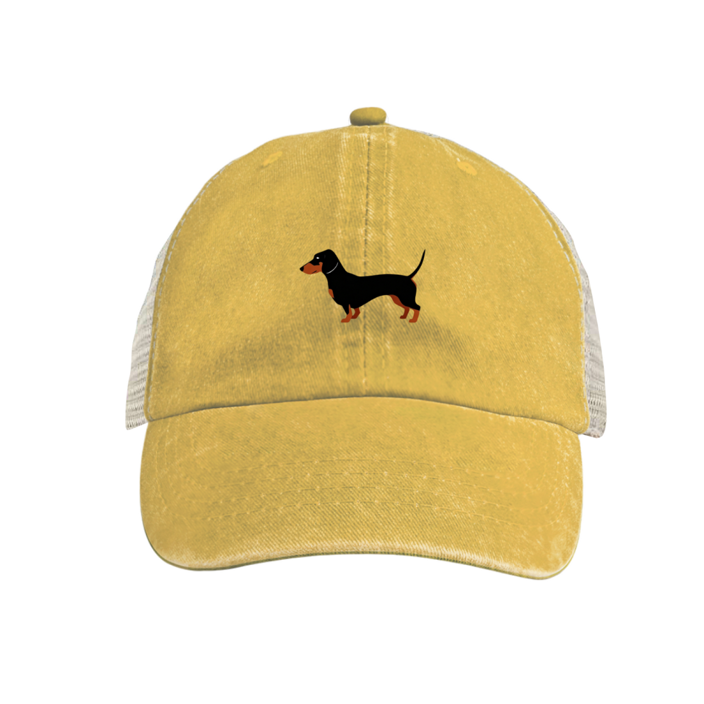 Dachshund Dog Vintage Washed Mesh Trucker Hat, Breathable Retro Distressed Snapback Cap for Pet Lovers