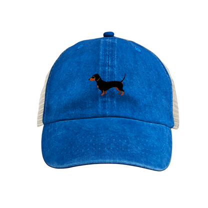 Dachshund Dog Vintage Washed Mesh Trucker Hat, Breathable Retro Distressed Snapback Cap for Pet Lovers