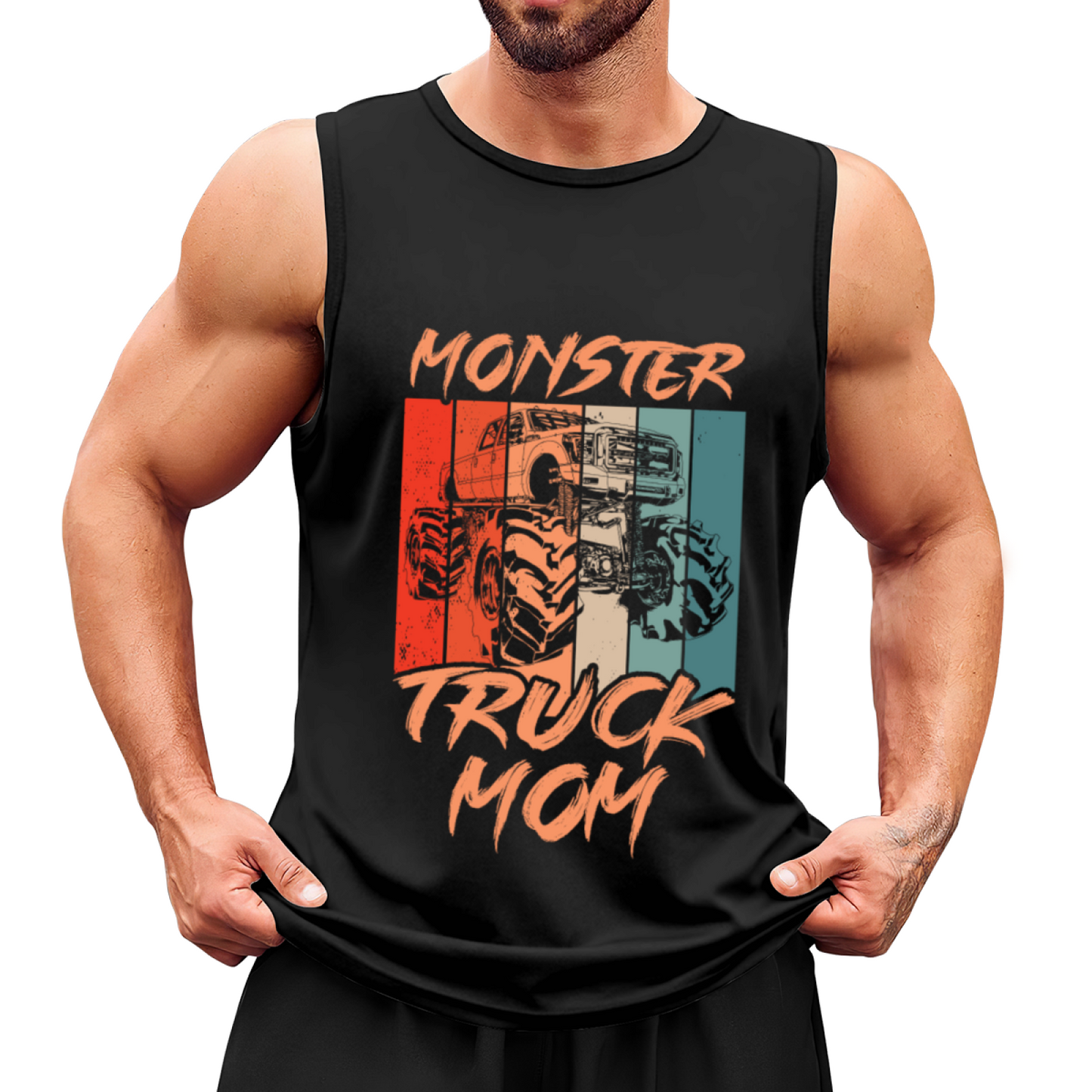 Retro Color Block Monster Truck Mom Offroad Lover Sleeveless Tee