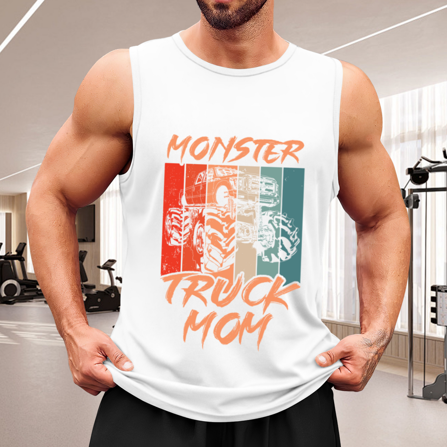 Retro Color Block Monster Truck Mom Offroad Lover Sleeveless Tee