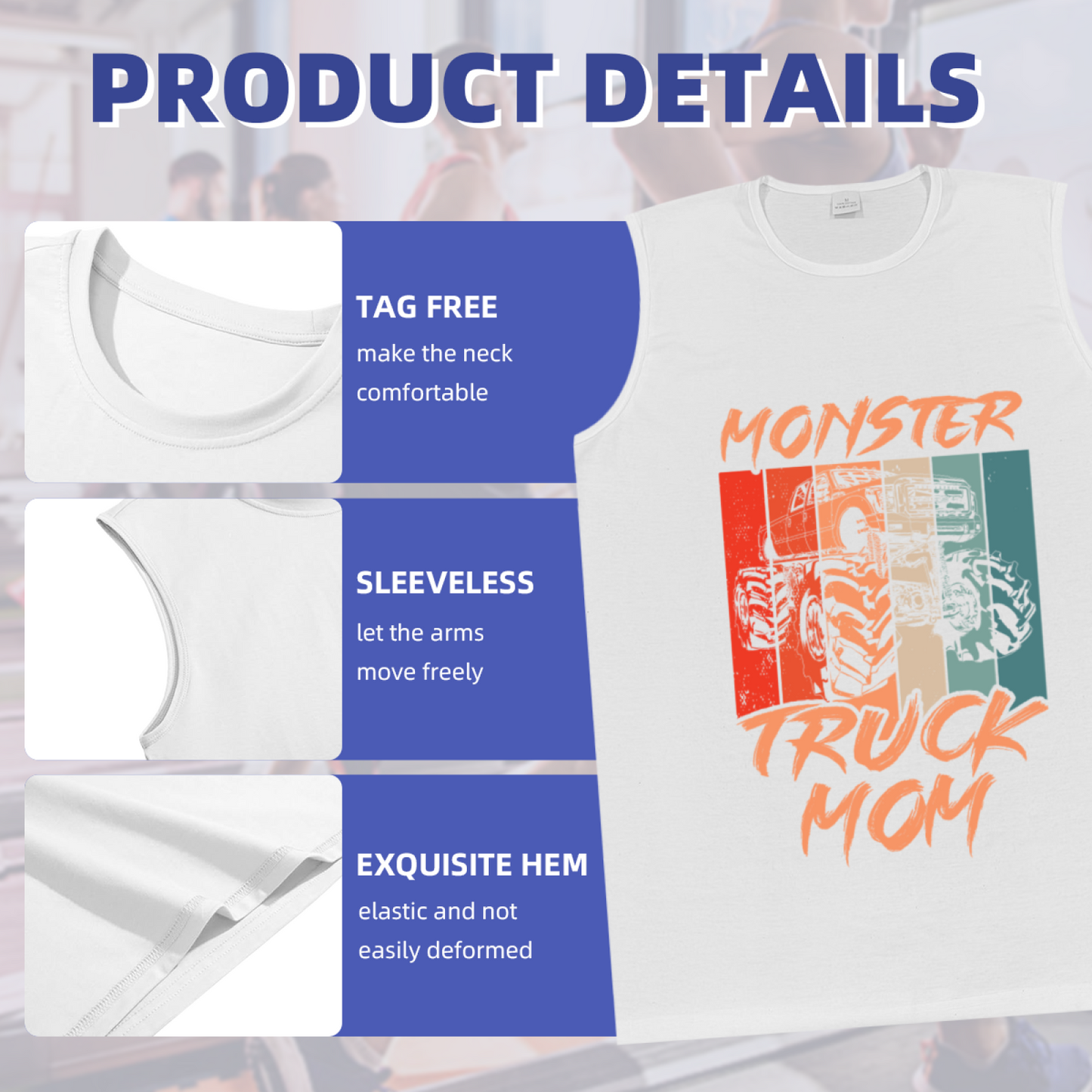Retro Color Block Monster Truck Mom Offroad Lover Sleeveless Tee