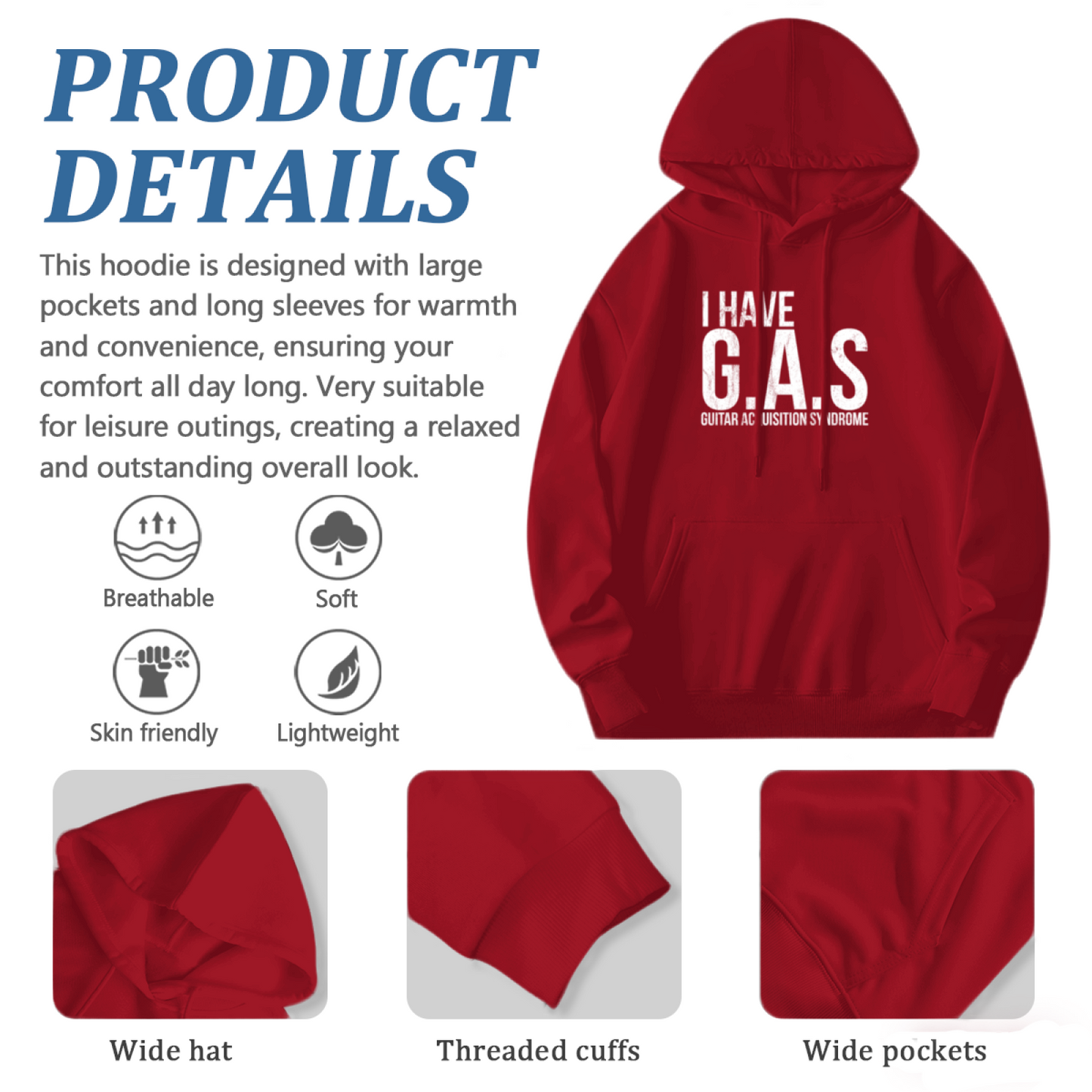 I Have GAS Guitar Lover Graphic Men Hoodie, Relaxed All-Day Comfort