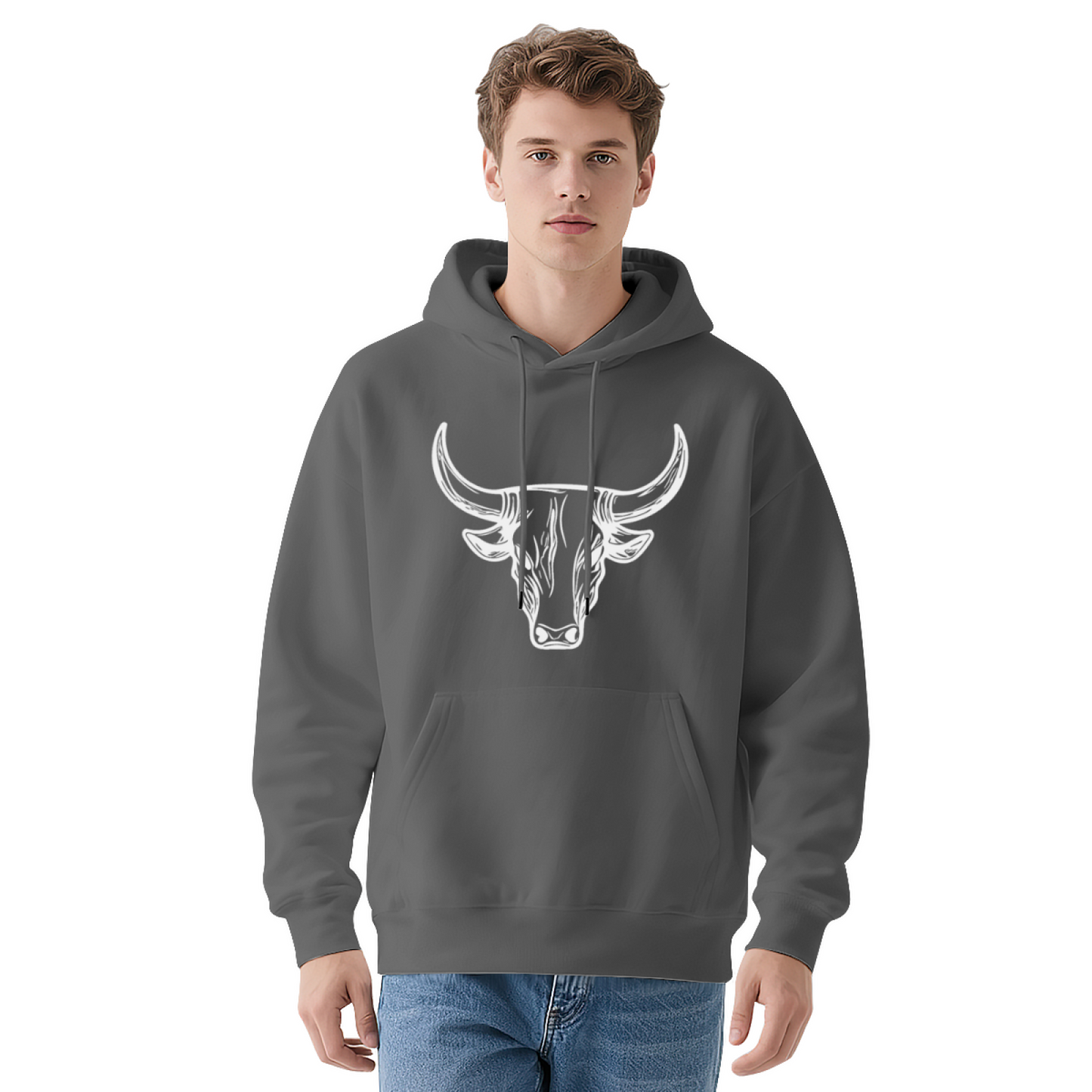 Bold White Bull Head Red Men¡¯s Hoodie, Soft All-Day Comfort