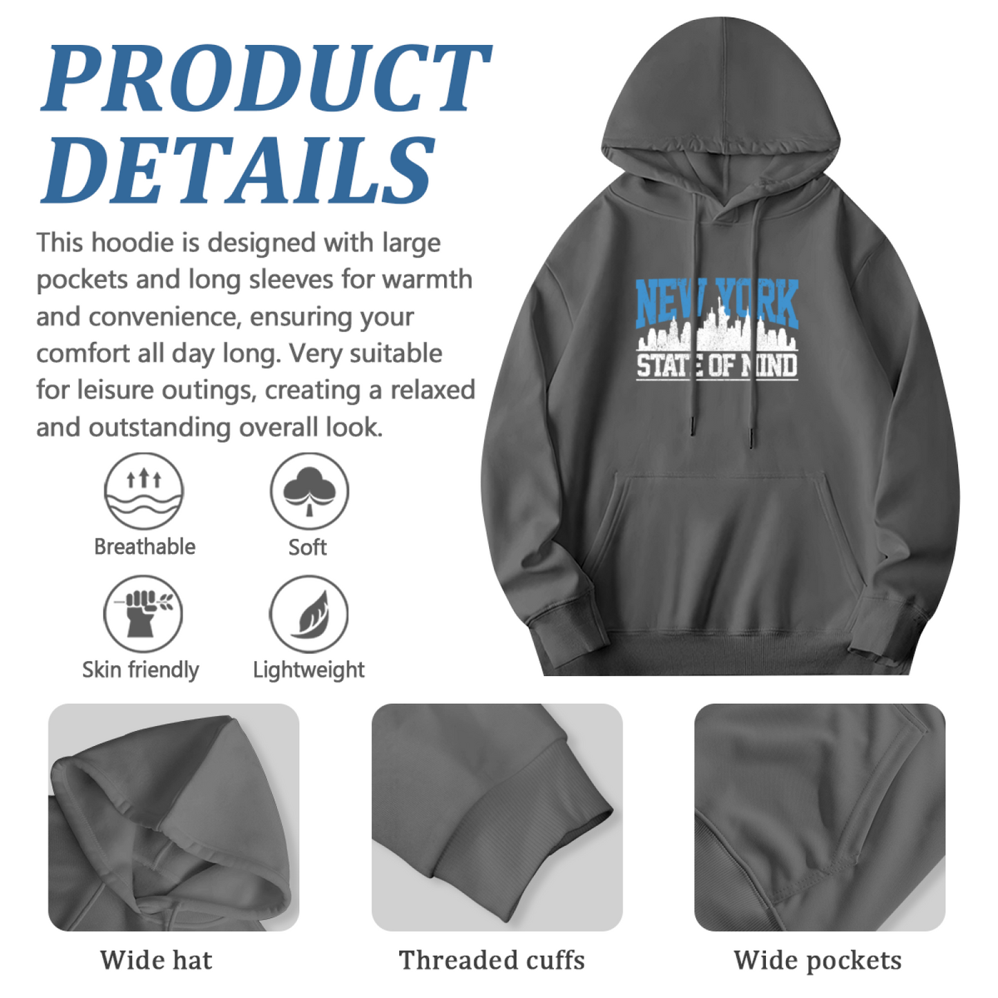 New York State Of Mind City Skyline Hoodie, Fashionable Soft Comfort Outerwear
