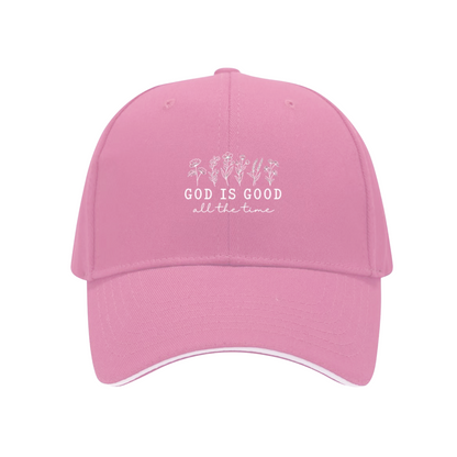 Wildflower GOD IS GOOD All The Time Pink Sandwich Baseball Cap, Soft Religious Lady Sun Hat