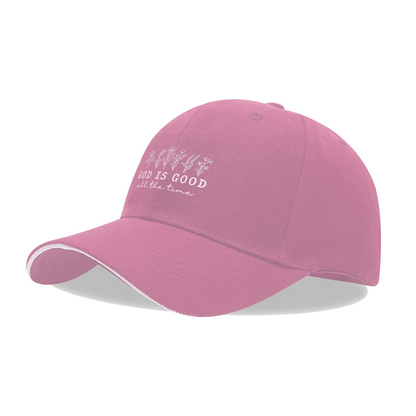 Wildflower GOD IS GOOD All The Time Pink Sandwich Baseball Cap, Soft Religious Lady Sun Hat
