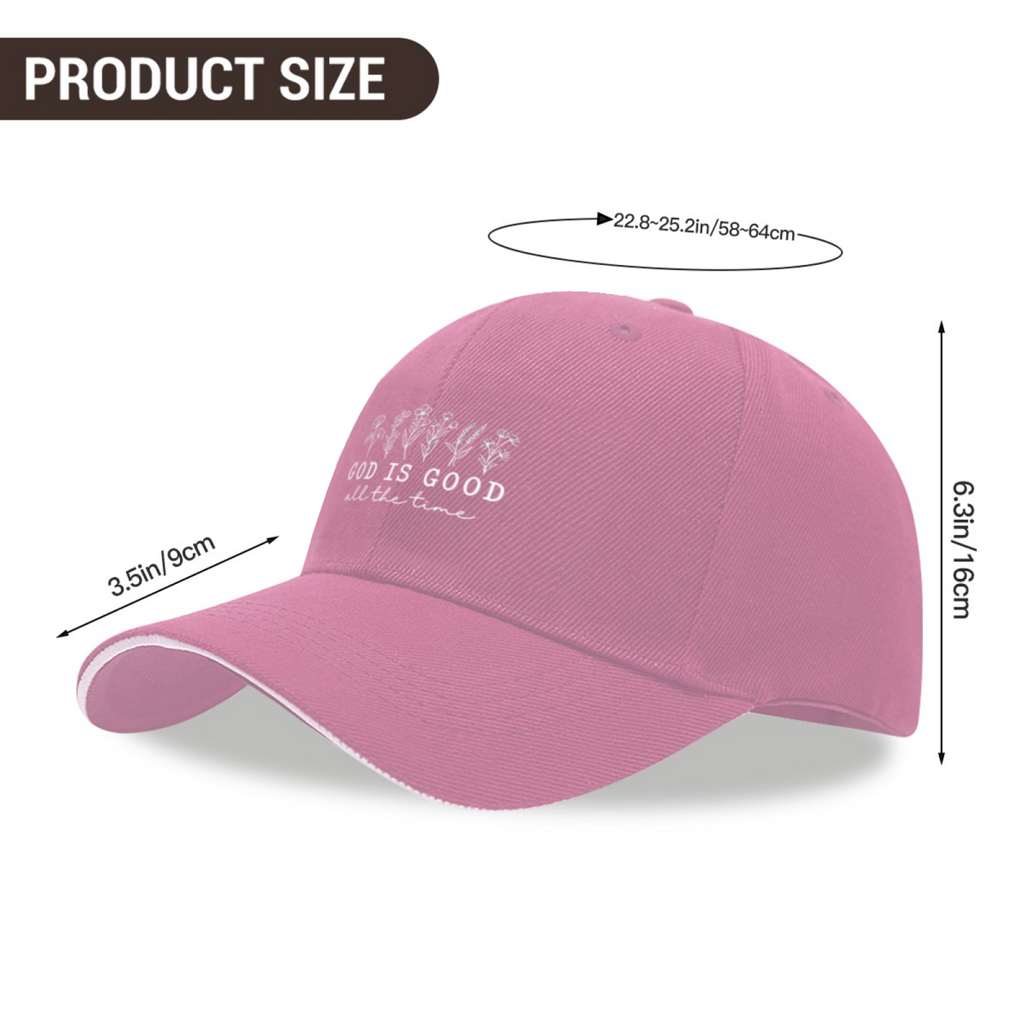 Wildflower GOD IS GOOD All The Time Pink Sandwich Baseball Cap, Soft Religious Lady Sun Hat