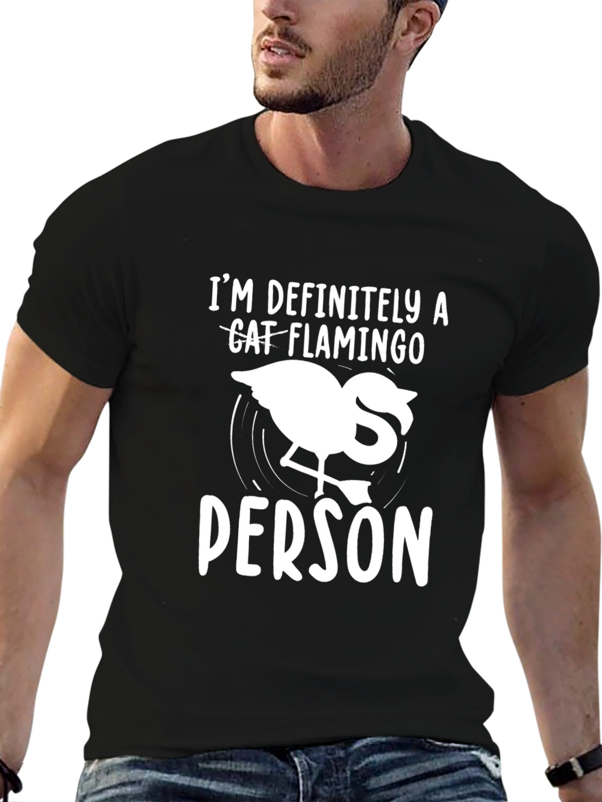 Cat Flamingo Person Graphic Tee