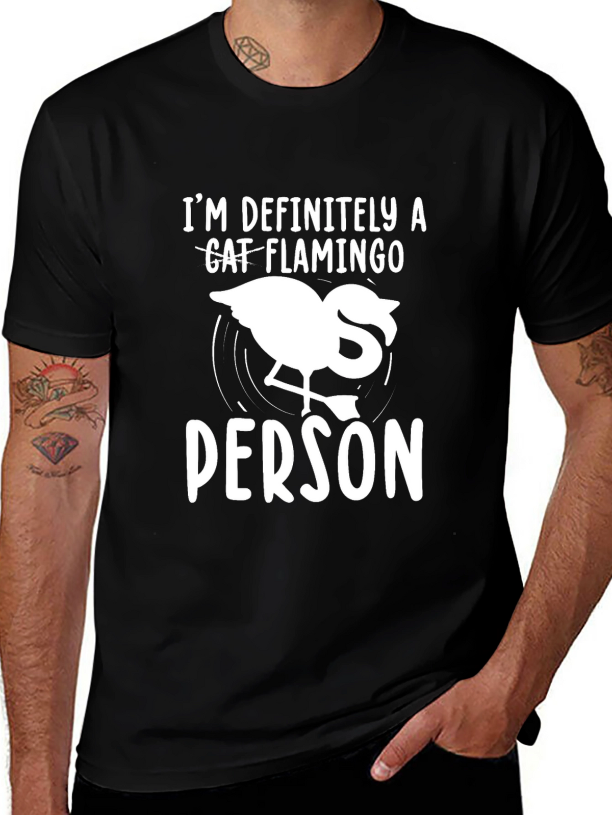 Cat Flamingo Person Graphic Tee
