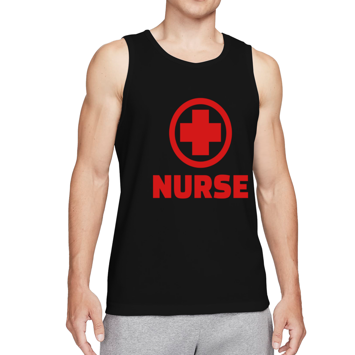 Red Medical Cross Nurse Professional Mens Sleeveless Tank Tee