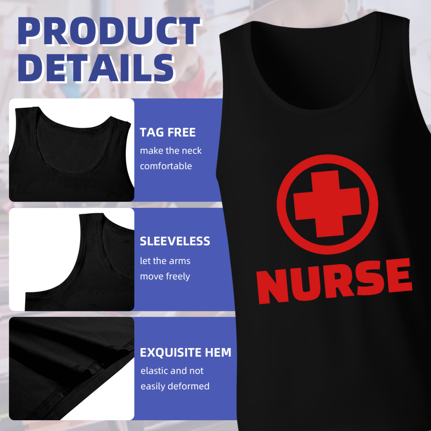Red Medical Cross Nurse Professional Mens Sleeveless Tank Tee