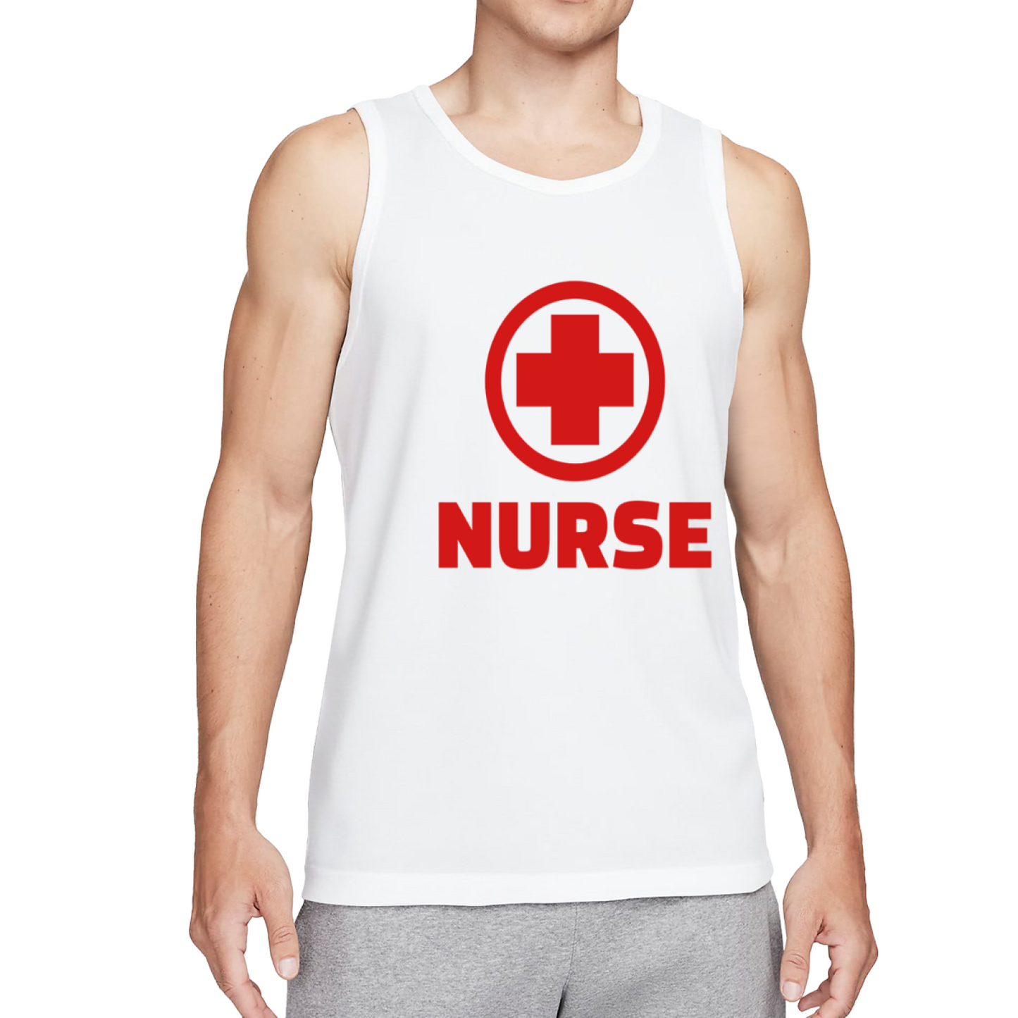 Red Medical Cross Nurse Professional Mens Sleeveless Tank Tee