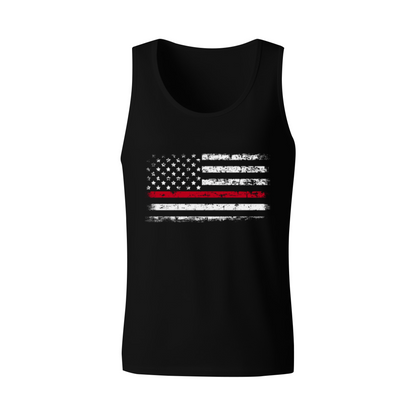 Thin Red Line Firefighter American Flag Distressed Tank Top