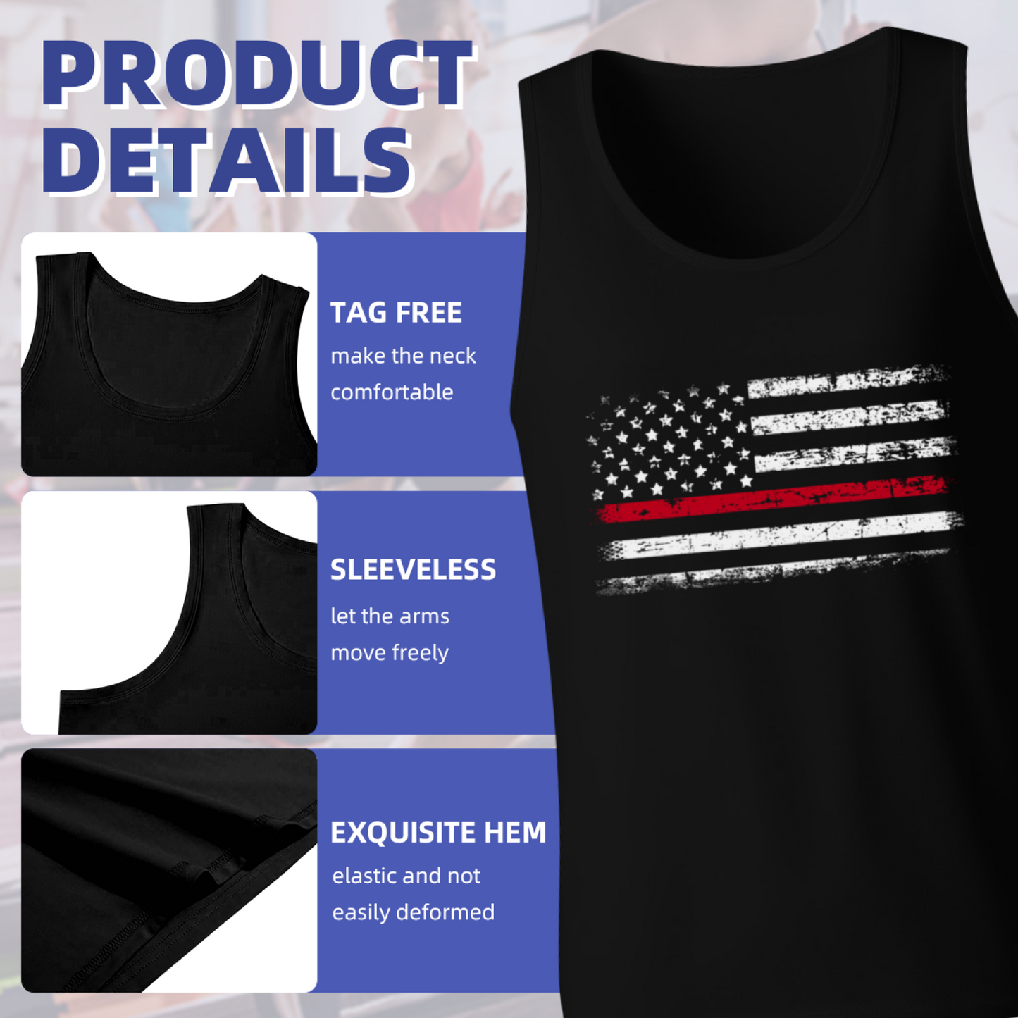Thin Red Line Firefighter American Flag Distressed Tank Top