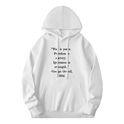 George Orwell 1984 Classic Quote Text White Hoodie, Soft Unisex Literary Pullover
