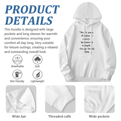 George Orwell 1984 Classic Quote Text White Hoodie, Soft Unisex Literary Pullover