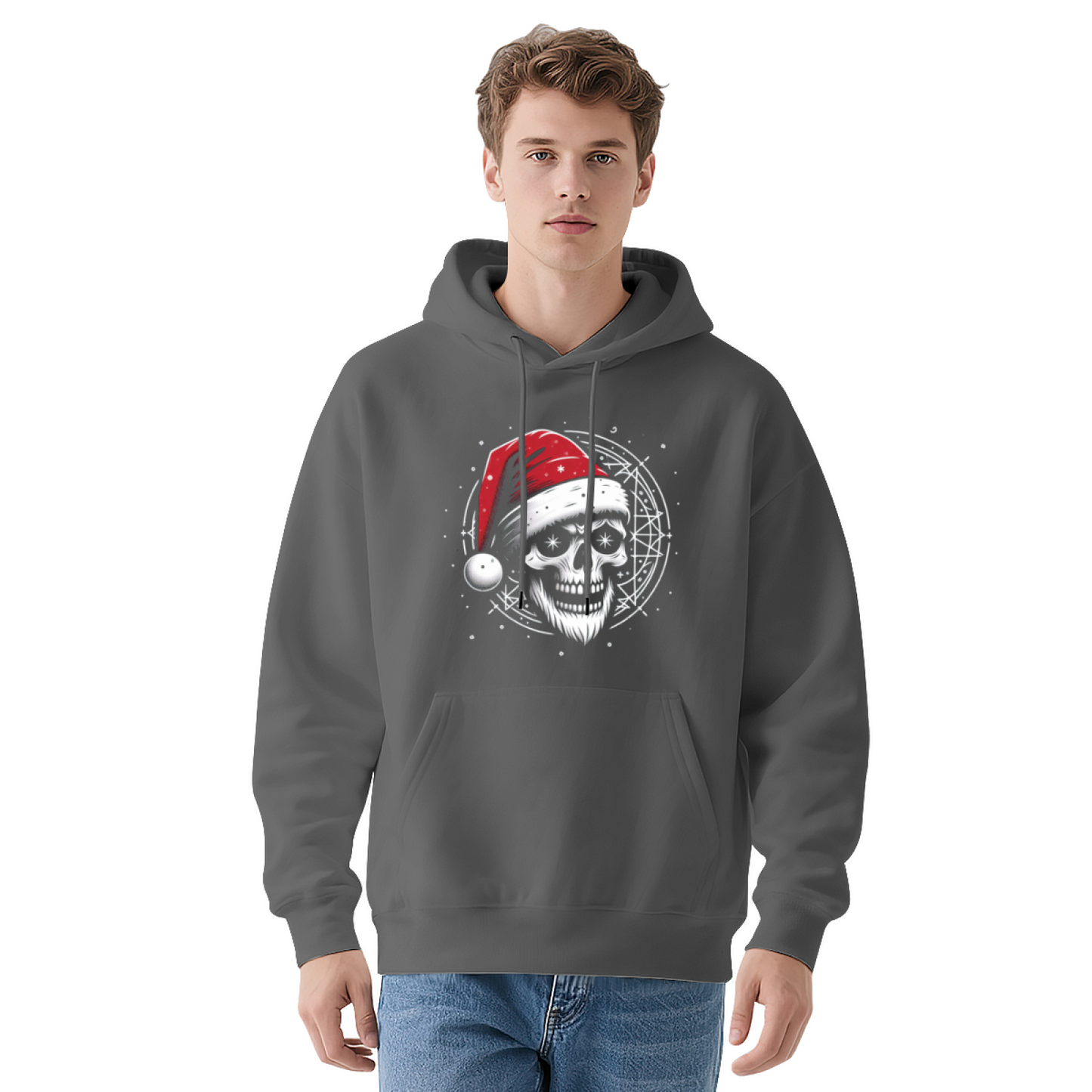 Santa Skull Christmas Dark Hoodie, Thick Comfort Holiday Street Sweatshirt