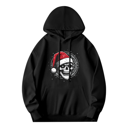 Santa Skull Christmas Dark Hoodie, Thick Comfort Holiday Street Sweatshirt
