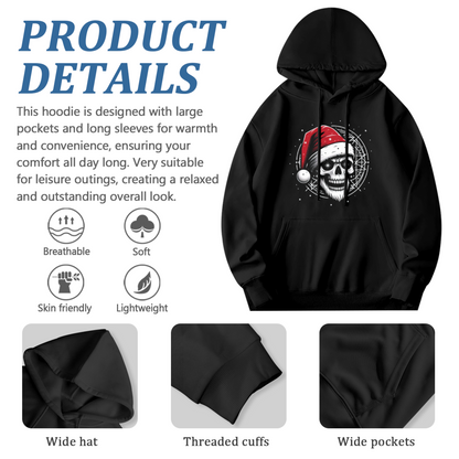 Santa Skull Christmas Dark Hoodie, Thick Comfort Holiday Street Sweatshirt