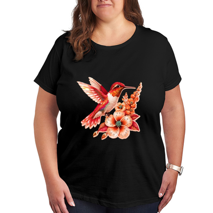 Vibrant Red Orange Hummingbird Flower Plus Size Women¡¯s T-Shirt
