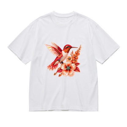 Vibrant Red Orange Hummingbird Flower Plus Size Women¡¯s T-Shirt