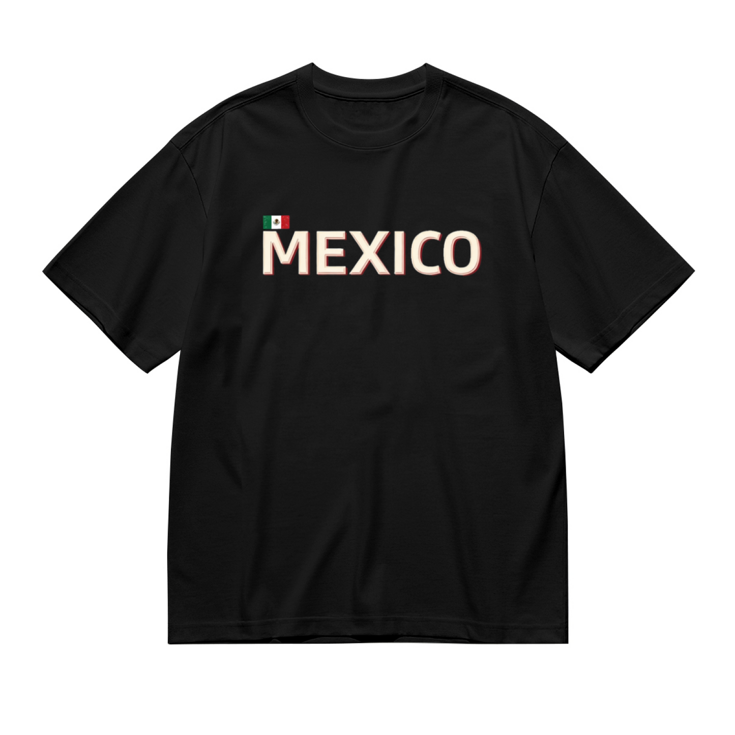 Retro Mexico Flag Letter Graphic Black Plus Size Women¡¯s Printed T-Shirt