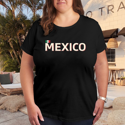 Retro Mexico Flag Letter Graphic Black Plus Size Women¡¯s Printed T-Shirt