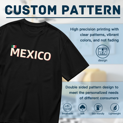 Retro Mexico Flag Letter Graphic Black Plus Size Women¡¯s Printed T-Shirt