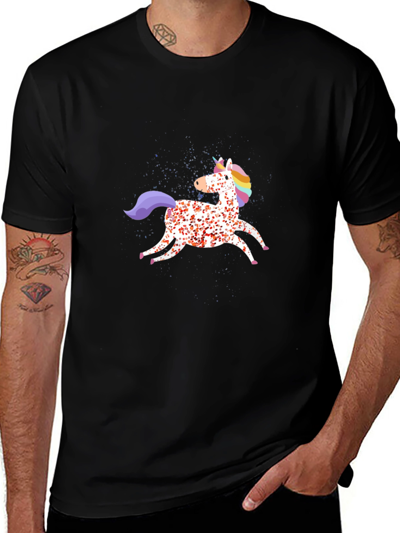 Unicorn Graphic Mens Black T-Shirt