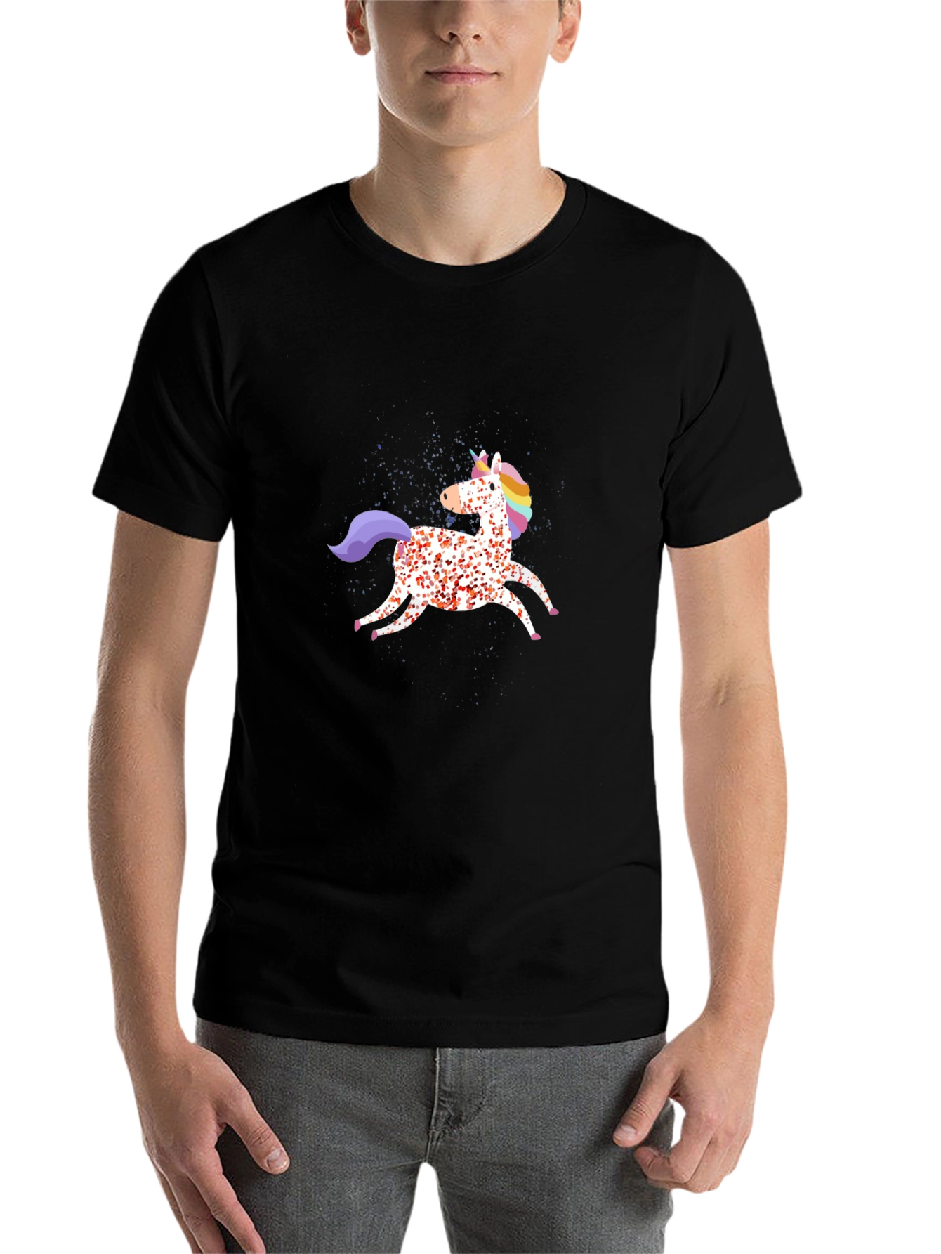 Unicorn Graphic Mens Black T-Shirt