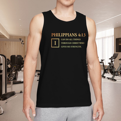 Golden Philippians 4:13 Faith Christian Men Sleeveless Tee