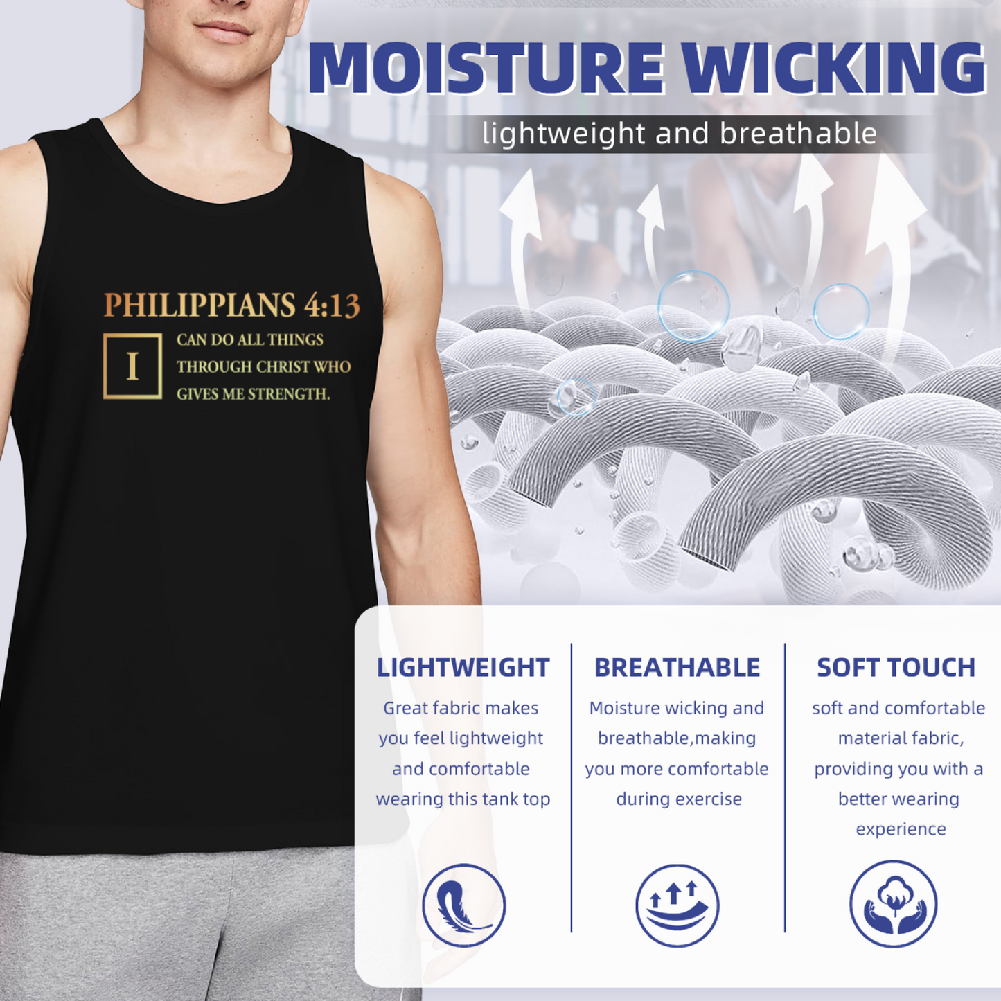 Golden Philippians 4:13 Faith Christian Men Sleeveless Tee