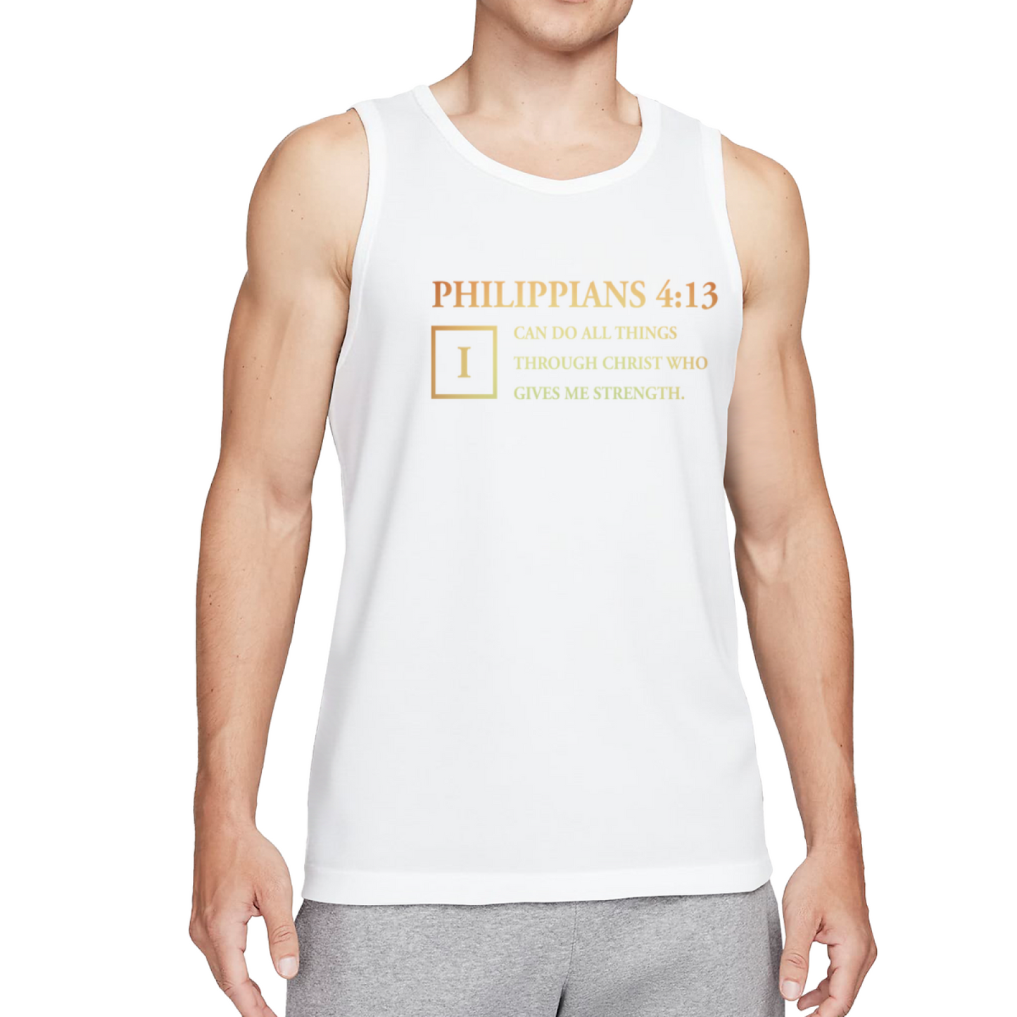 Golden Philippians 4:13 Faith Christian Men Sleeveless Tee